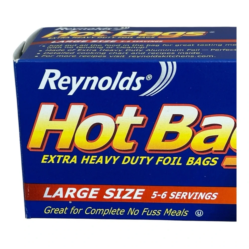 Reynolds Hot Bags Aluminum 3 Foil Bags Large Size Extra Heavy 5/6 Servings NOS